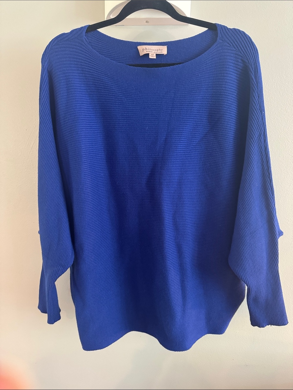 Philosophy Cobalt Blue Ribbed Scoop Neck Sweater